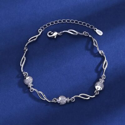 Elegant Silver Fish Charm Bracelet (925 Sterling Silver Finish)