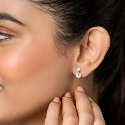 Dual Dangling Spheres Earrings (Silver)