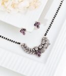 Violet Stone Peacock Motif Antique Mangalsutra Set (Silver)