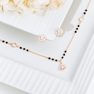 Triangular Rose Gold Mangalsutra Set (Silver)