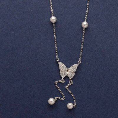Pearly Butterfly Necklace (Silver)