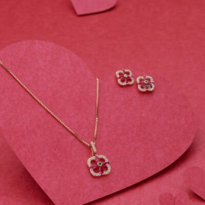 Floral Square Necklace Set (Silver)