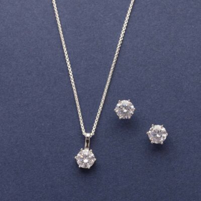 Shining Silver Sphere Necklace Set (Silver)