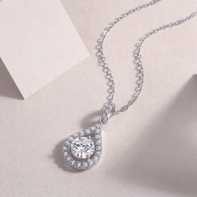 1 Carat Moissanite Teardrop Pendant Necklace in 925 Sterling Silver